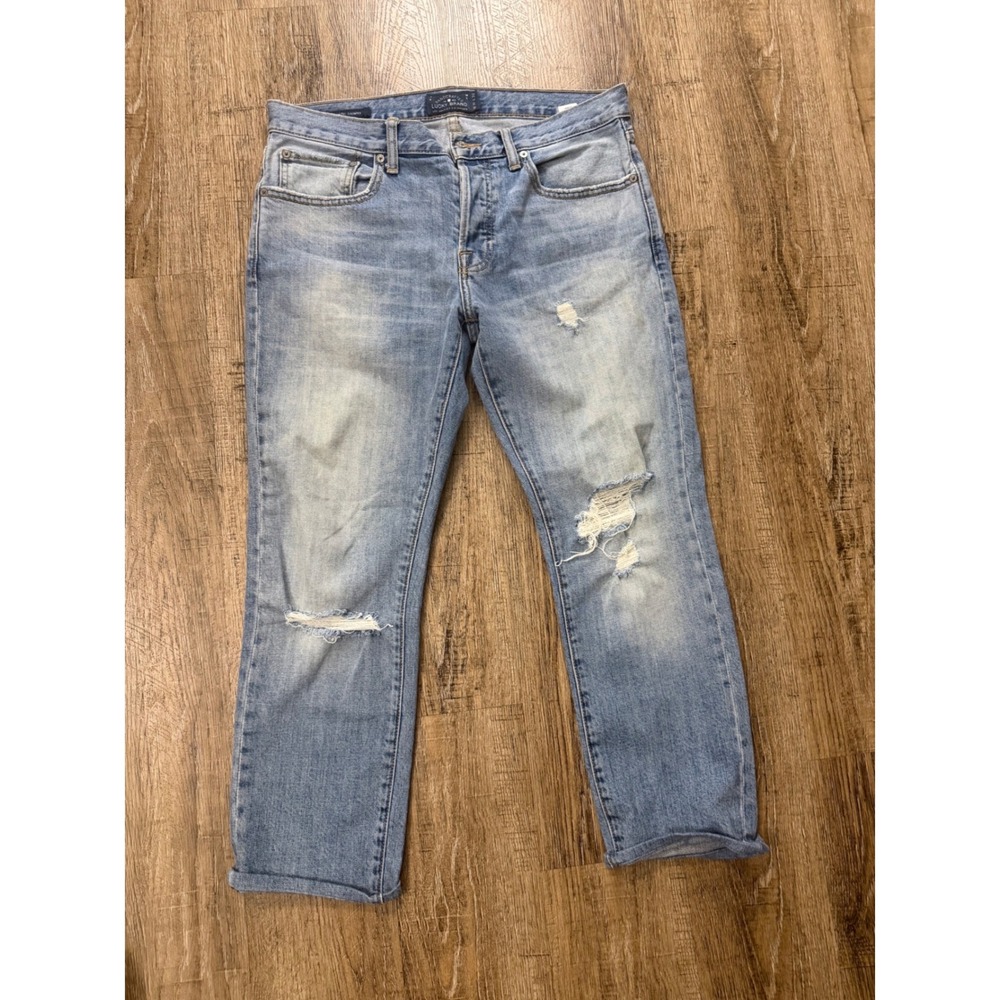 Lucky Brand 1 Authentic Skinny Jeans Mens 31x32 Light Wash Distressed Blue Denim